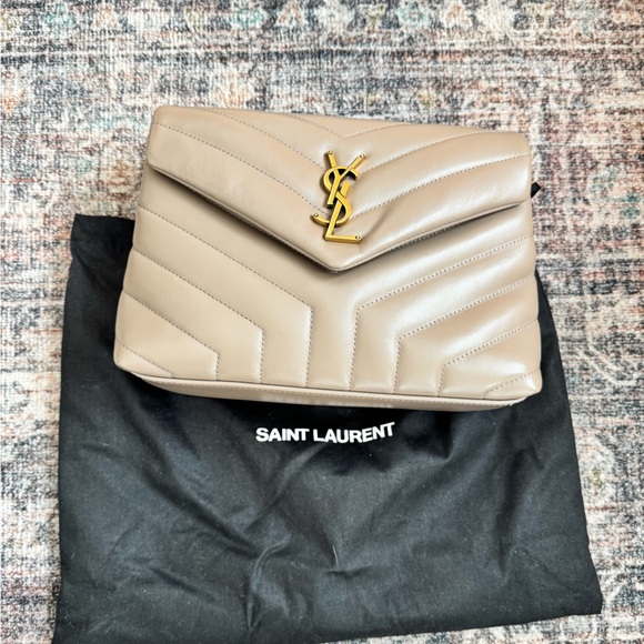 YSL Calfskin Y Quilted Monogram Small Loulou Chain Satchel Dark Beige - Picture 8 of 8